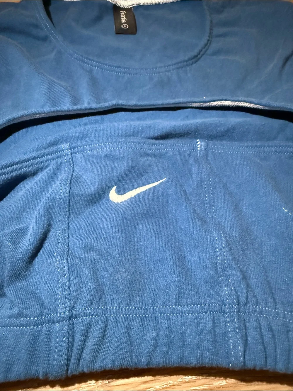Custom Nike Blue Short Sleeve Cropped Sports Top with White Swoosh, Never worn